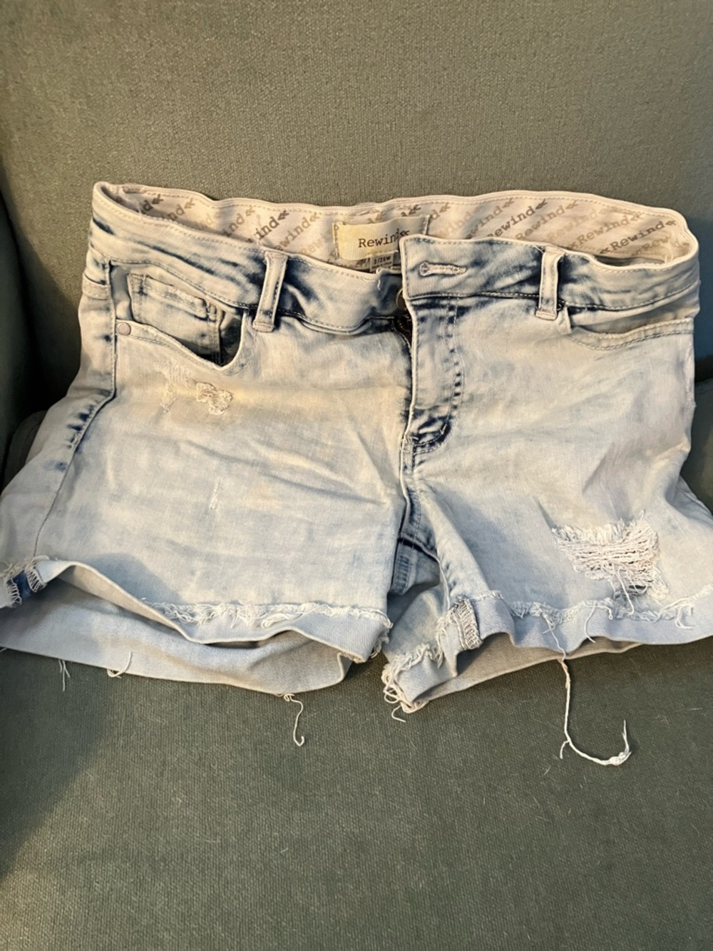 Rewind Light Wash Distressed Denim Shorts - Pale Blue